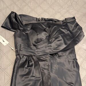 Elegant Grey Satin Dress Floor Length